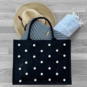 NEW Pearl Jute Beach Tote Black